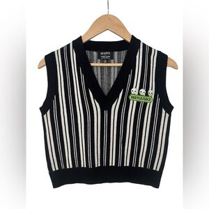 Unique Vintage x Beetlejuice Black and White Striped Sweater Vest - Size M/L